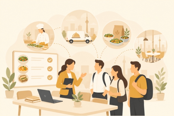 helping new employee for office food delivery